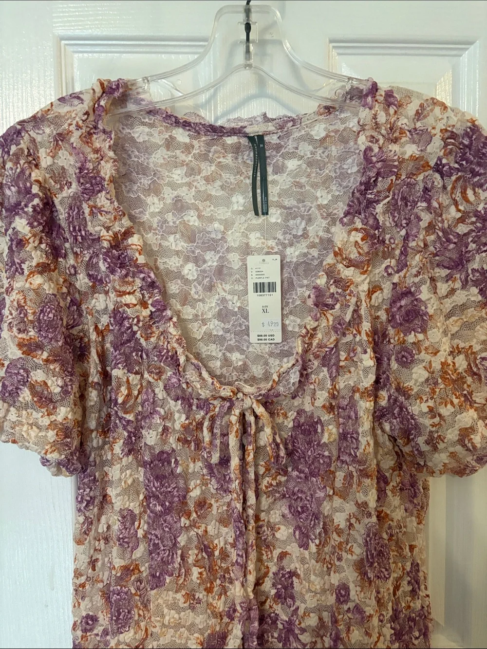 Anthropologie NWT Floral Lace Tie-Front Women's Top - Purple & Cream